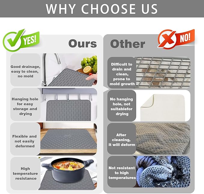 To encounter Silicone Dish Drying Mat - Extral Large 20 x 16 - Set of 2 Flexible Rubber Drying Mat Heat Resistant Silicone Trivet Countertop Mat Dish Draining Mat Sink Mat