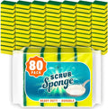 DecorRack 80 Count Non-Scratch Cleaning Scrub Sponges Dual-Sided Heavy Duty Kitchen Sponges for Dishes Cleaning Household Bathroom Car Wash - Yellow (Pack of 80)