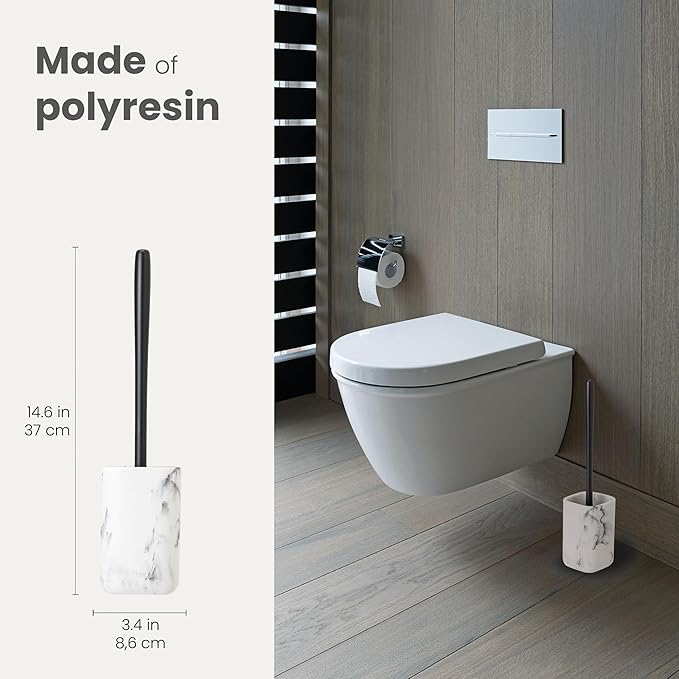 Vigar Zense Toilet Brush and Holder Set Toilet Bowl Brush with Polyresin Stone Holder Bathroom Sets for Bathroom Decor and Accessories White Marble