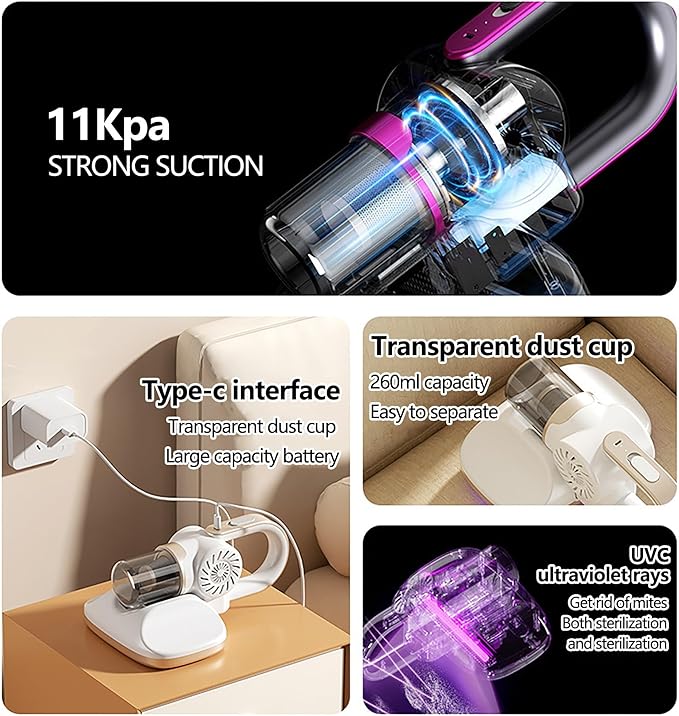 Home Cordless Vacuum Cleaner 8500Pa Vacuum Cleaners for Home 260ml Dust Cup Anti-Tangle Stick Vacuum Self-Standing 3 Modes Vacuum Cordless Rechargeable for Pet Hair/Carpet (White)