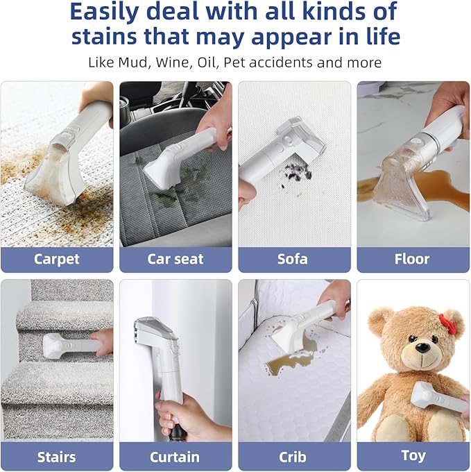 Carpet Cleaner Machine 10.5Kpa Strong Suction 400W Powerful Motor Portable Upholstery Cleaner with Spot and Stain Remover for Pet Accident Rugs Carpet and Upholstery White