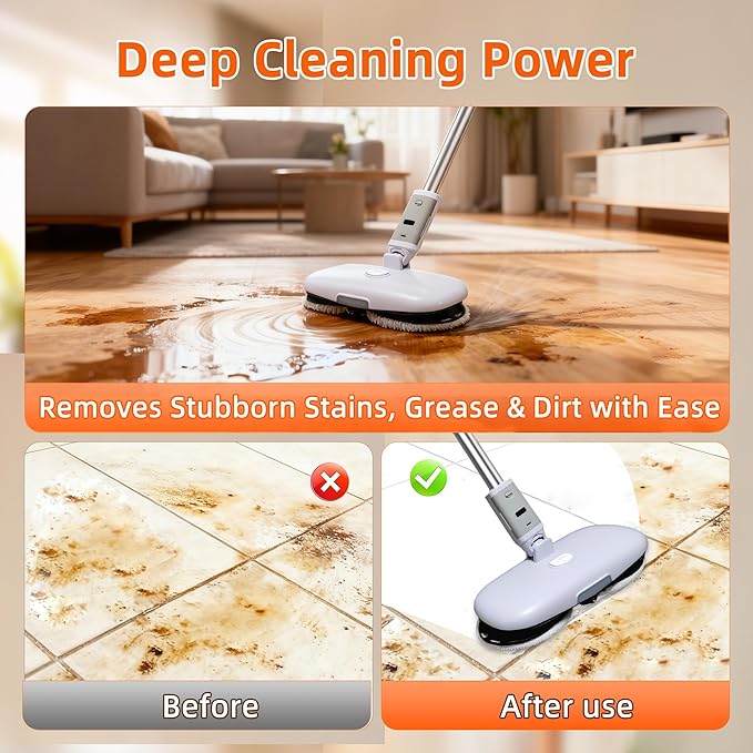 GOBOT Cordless Electric Spray Mop with High-Speed Motor Enhanced Cleaning Power Durable Material LED Headlight 300 mL Tank Dual-Spinning Pads for Hardwood Tile &amp Laminate