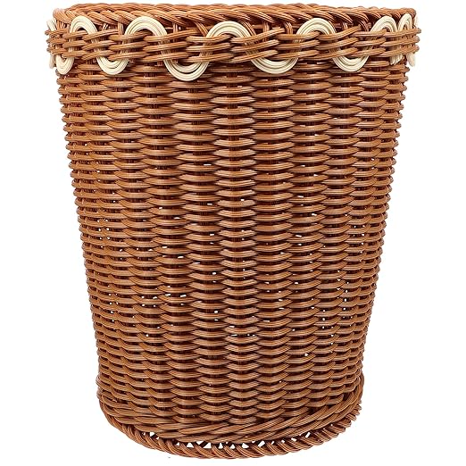 Cabilock Woven Trash Can for Home Multi-Functional Decorative Storage Basket for Desktop Use Rustic Round Design Lightweight and Portable for Organizing Sundries and Waste