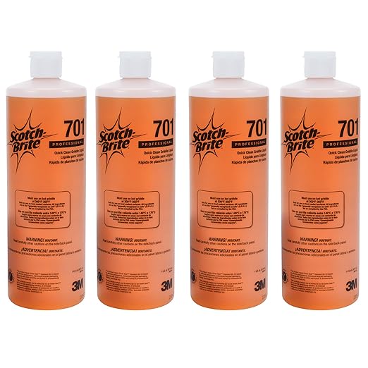 3M H-701-32OZ Scotch-Brite Griddle Cleaning Quick Clean Liquid 701 4 Quarts Heavy Duty Cleans in 3-5 Minutes For Baked On Food and Cooking Oils Use on Hot or Cool Griddle