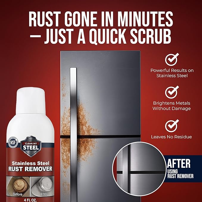 Stainless Steel Rust Remover – NSF Approved Non-Toxic Rust Stain Remover for Stainless Steel Appliances Sinks Grills Marine Hardware &amp Commercial Equipment (4 oz)
