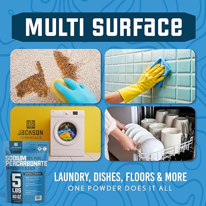 Sodium Percarbonate 5 lb – Chlorine-Free Laundry Booster Eco-Friendly Stain &amp Odor Remover Multipurpose Cleaner - Oxygenated Bleach Powder