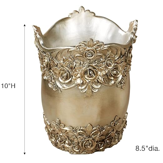Touch of Class Victoria Rose Satin Gold Wastebasket for Bathroom or Vanity Area