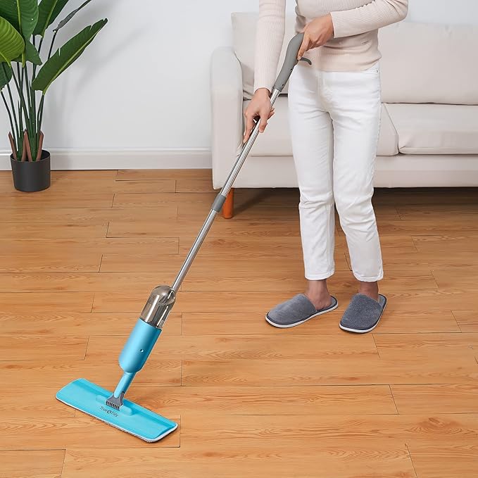 True &amp Tidy® SPRAY-250 Multi-Surface Spray Mop with Refillable Water Bottle for Floor Cleaning Works on Wood Tile Marble etc Use Any Cleaning Solution Machine Washable Microfiber Mop Pads Bl