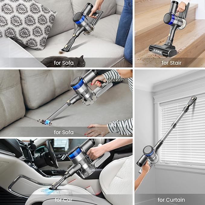 Dzaki S9X Vacuum Cleaners for Home400W 50KPa Cordless Stick Vacuum CleanerUp to 55 Mins RuntimeSmart Induction Auto-AdjustmentRechargeable Battery Vacuum Cordless for Carpet Floor Pet Hair(Gray)