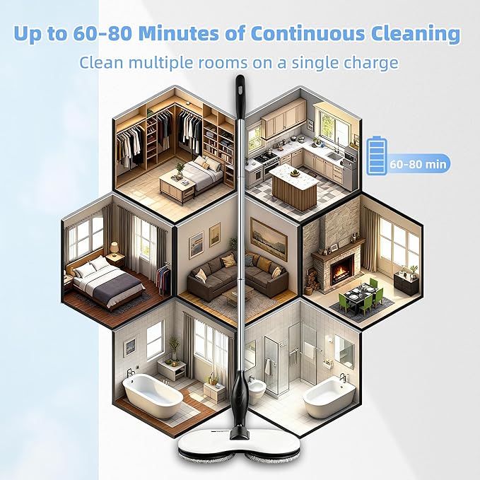 Electric Mop for Floor Cleaning As Seen On TV Cordless Spin Mopper Motorised Electric Mops for Hardwood Tile Laminate Floor Daily Light Cleaning (No Water Tank)