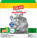 Glad ForceFlex MaxStrength Drawstring XL Kitchen Trash Bags 20 Gal Gain 80 Ct (Package May Vary)