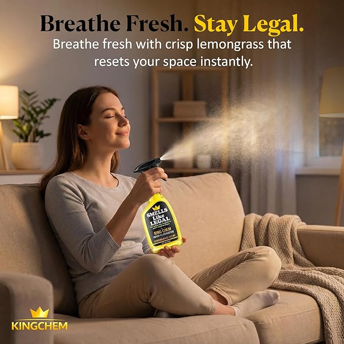 Lemongrass Odor Eliminator Spray – Neutralizes Smoke Pet Food &amp Household Odors – Non-Staining Fabric-Safe Deodorizer – Biodegradable Made in USA – 16 oz