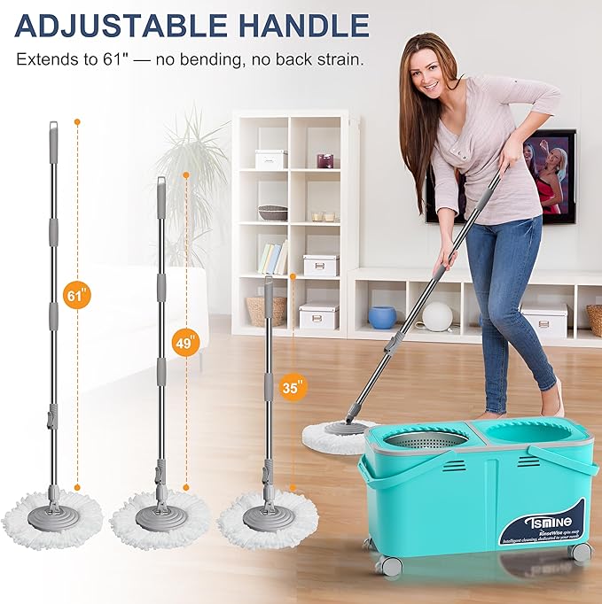 Easy-Use Spin Mop for Cleaner Controlled Rinsing Clean &amp Dirty Water Separation Mop Bucket for Pet &amp Family Homes360° Swivel Wheels Safe for Hardwood &amp Tile Adjustable Handle6 Reusab