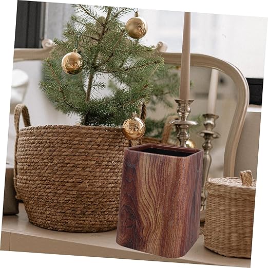 ABOOFAN Wood Grain Plastic Trash Can Spacious Double Wastebasket for Office Living Room Kitchen and Bathroom Stylish Faux Concealed Trash Bag Construction