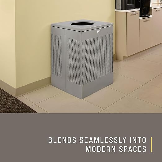 Rubbermaid Commercial Products Silhouette Square Open Top Trash Can 16 Gal Silver Metallic Indoor for Offices/Hotel Lobbies/Front Desk