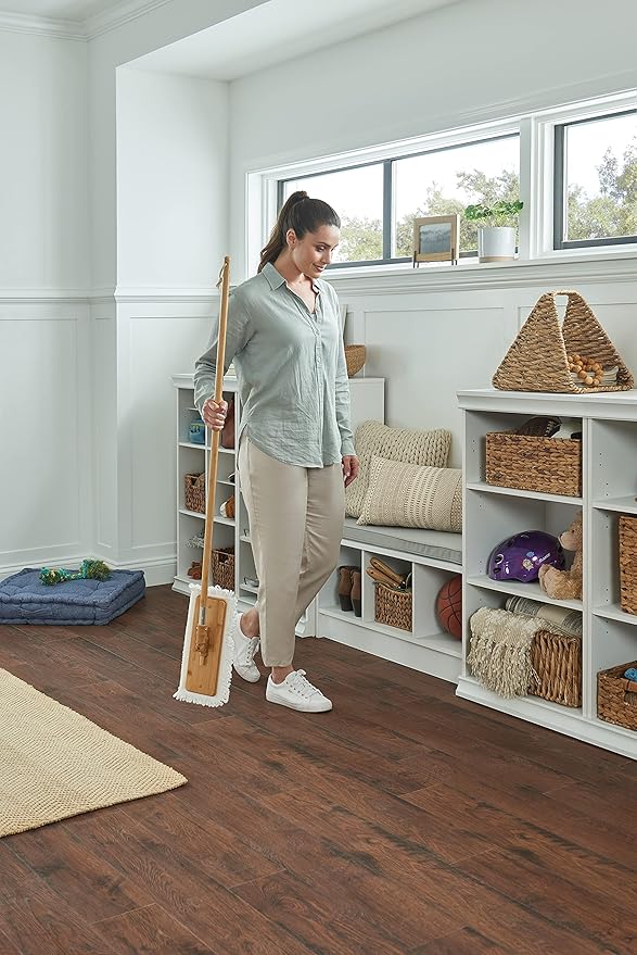 Harper Live.Love.Clean. Bamboo 2-in-1 Smooth Surface Wet/Dry Dust Mop with (2) Washable Pads for Cleaning Dust Pet Hair &amp Fine Dry Dirt