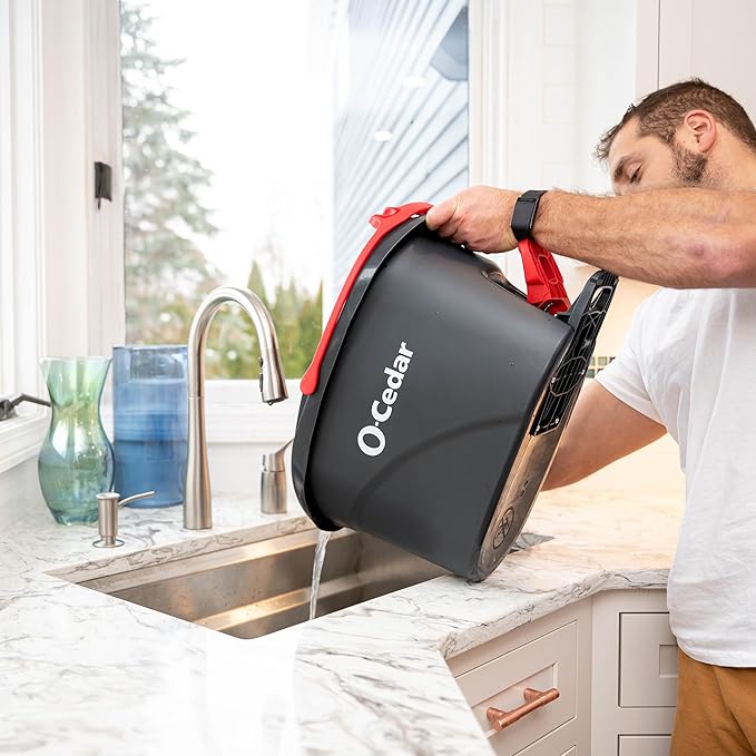 O-Cedar Easywring Microfiber Spin Mop &amp Bucket Floor Cleaning System with 4 Extra Refills