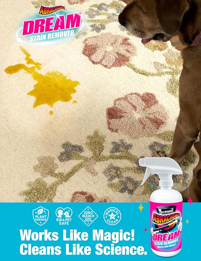 Abracadabra® Dream Stain Remover - 16oz Instant Stain Treatment for Fresh Spills &amp Set-In Stains Kid &amp Pet Safe Zero Bleach or Peroxide - For Clothing Upholstery &amp Carpet - The Perfect