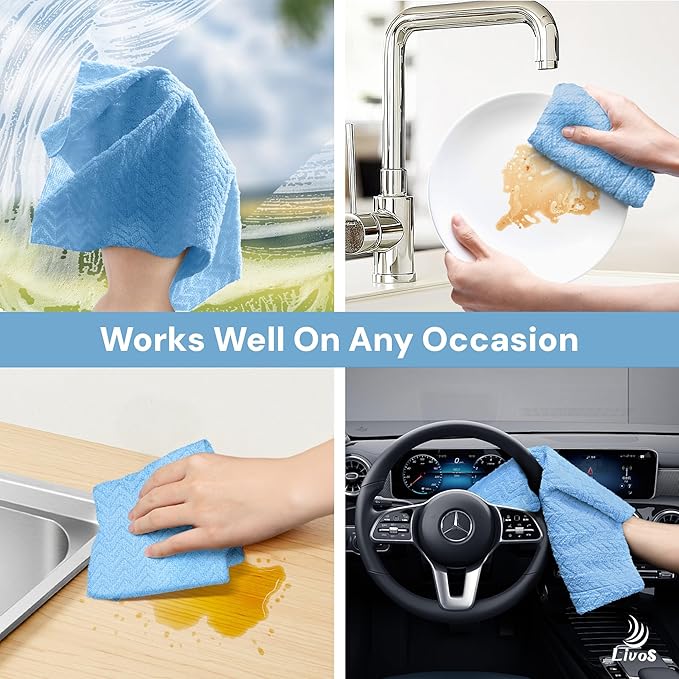 LIVOS Microfiber Cleaning Cloth Roll - 100 Pack Reusable Paper Towels Microfiber Towels for Car Super Absorbent Cleaning Rags for HouseKitchenWindow-Blue 11.5x11.5|Lightweight Quickly Dry