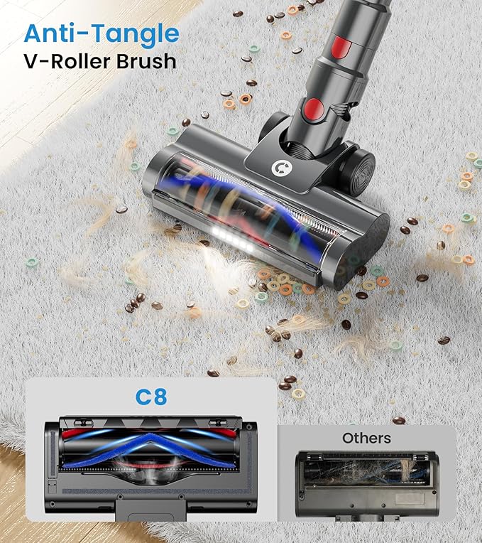 Cordless Vacuum Cleaner 550W/45Kpa Vacuum Cleaners for Home with LED Display 8 in 1 Lightweight Stick Vacuum with 60Min Runtime Anti-tangle Wall Mount Charging for HardFloor/Carpet/Pet Hair