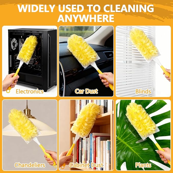 60 Pack Duster Refills Kit Fit for Swiffer Duster Handle360° Deep Cleaner Heavy Duty Replacement with 1 Handle(Yellow)