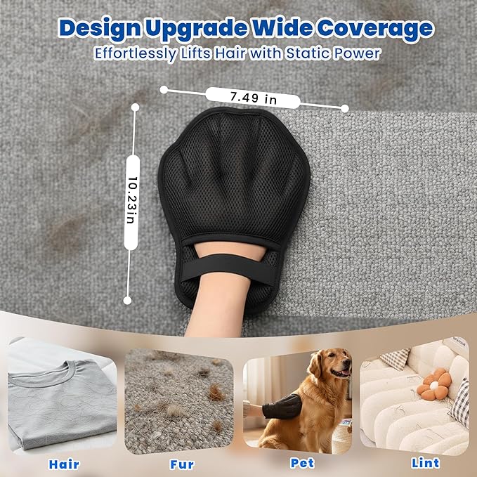 Pet Hair Removal Gloves Reusable Electrostatic Pet Removal Gloves for Cats &amp Dogs Magic Brush Pet Hair Remover Tool for Couch CarpetLaundrySofa(2 PK)