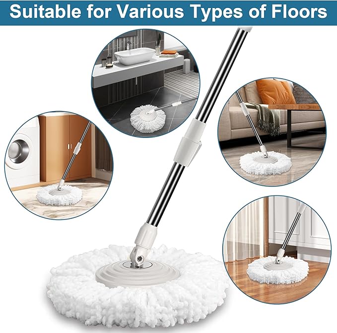 6 Pack Mop Heads Replacements Compatible with FunClean Spin Mop &amp RinseWise Mop Bucket Microfiber Spin Mop Head Refill Cleaning Supplie for Home Industrial and Commercial Use