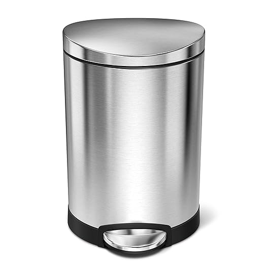 simplehuman 6 Liter / 1.6 Gallon Semi-Round Bathroom Step Trash Can Brushed Stainless Steel