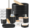 IMAVO Bathroom Accessory Set-11Pcs Black Bathroom Accessories Set with Trash CanSoap DispenserSoap DishToothbrush HolderToothbrush CupToilet Brush HolderQtip Holder Dispenser with Labels