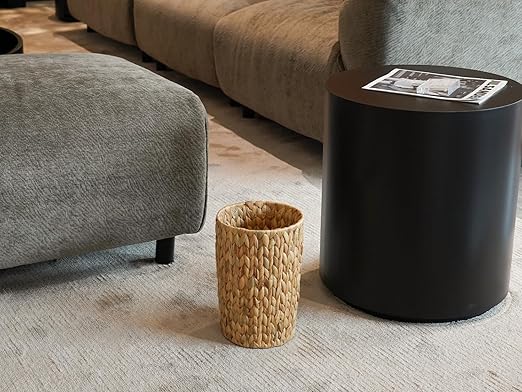 Wicker Trash CanSmall Bathroom Trash CanWater Hyacinth Wicker Waste Basket for BathroomBoho Waste Basket for BedroomHome OfficeCompact Spaces(2 Gallon Round)