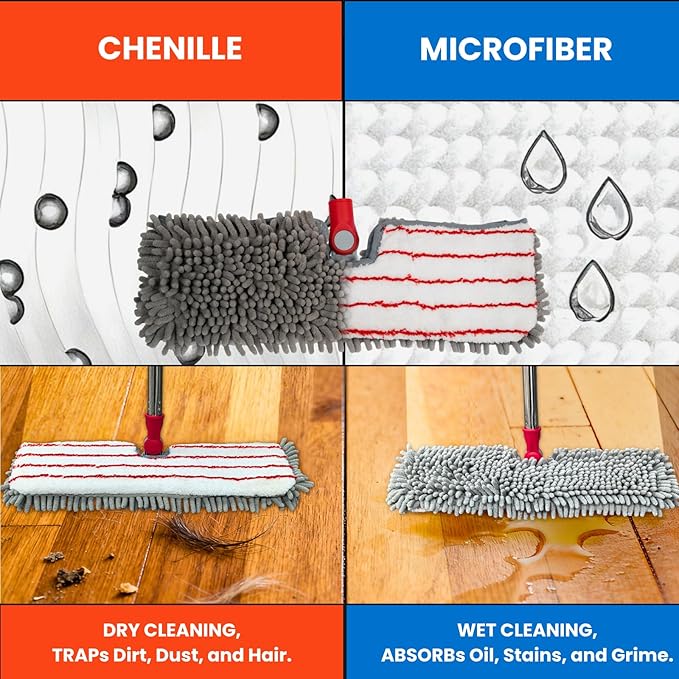 Microfiber Mops for Floor Cleaning Flat Dust Mop with 4 Washable Pads Dual-Sided Flip Mop for Wet &amp Dry Use Extendable 62’’ Handle with Scraper Floor Mops for HardwoodLaminateVinylKitchenT