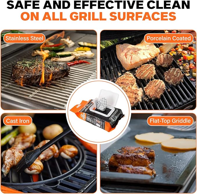 Proud Grill Q-Swiper Grill Cleaning Wipes - Bristle &amp Wire Free BBQ Cleaner Heavy Duty Degreaser Wipes Grease &amp Grime Remover for Outdoor Barbecue Grills Disposable 80 Count (2x40) Pack o