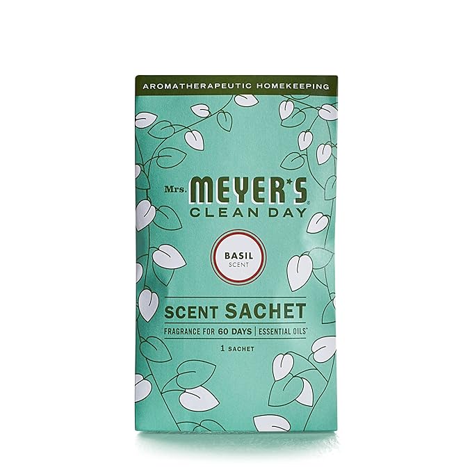 MRS. MEYER'S CLEAN DAY Air Freshener Sachets Fragrance for your Locker Car Closet and Gym Bag Basil Pack of 3