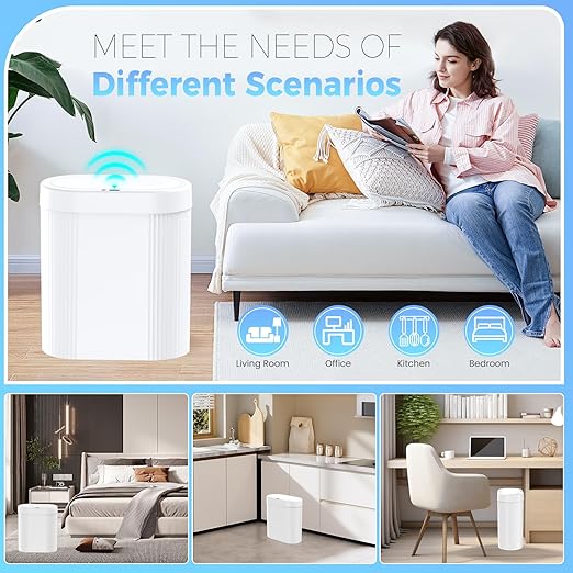 2 Pack 5 Gallon Bathroom Trash Can with Lid Automatic Motion Sensor White Trash Can Touchless Slim Waterproof Garbage Bin for Kitchen Bedroom Office and Bathroom