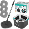 Simpli-Magic 360° Square Spin Mop and Bucket System – Dual Compartment Separate Clean &amp Dirty Water – 3 High-Absorbent Microfiber Washable Heads – All Types Floor Cleaning