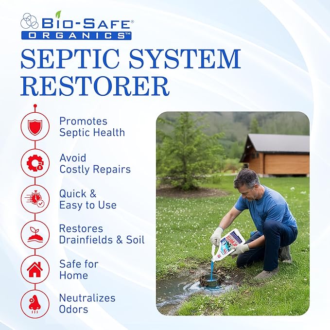 DrainFix &amp Septic Restorer – 32 oz Enzyme Septic Tank Treatment &amp Drainfield Restoration – Organic Drain Cleaner for Sewer Lines RV &amp Home Plumbing – Safe for Pipes &amp Septic Systems