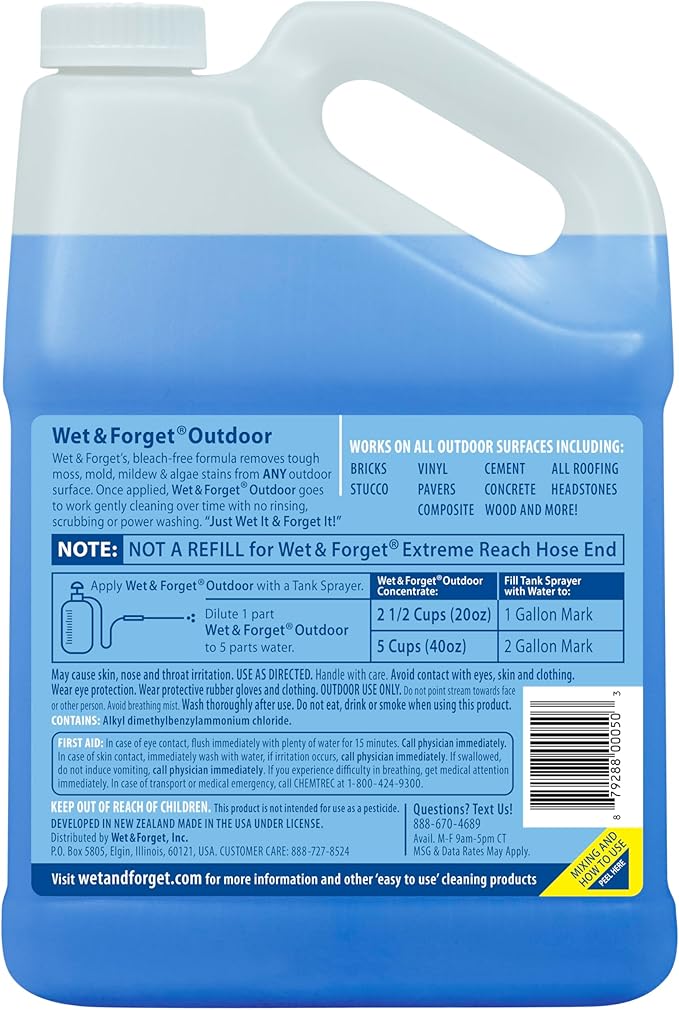 Wet &amp Forget Moss Mold Mildew &amp Algae Stain Remover Multi-Surface Outdoor Cleaner Concentrate Original 128 Fluid Ounces