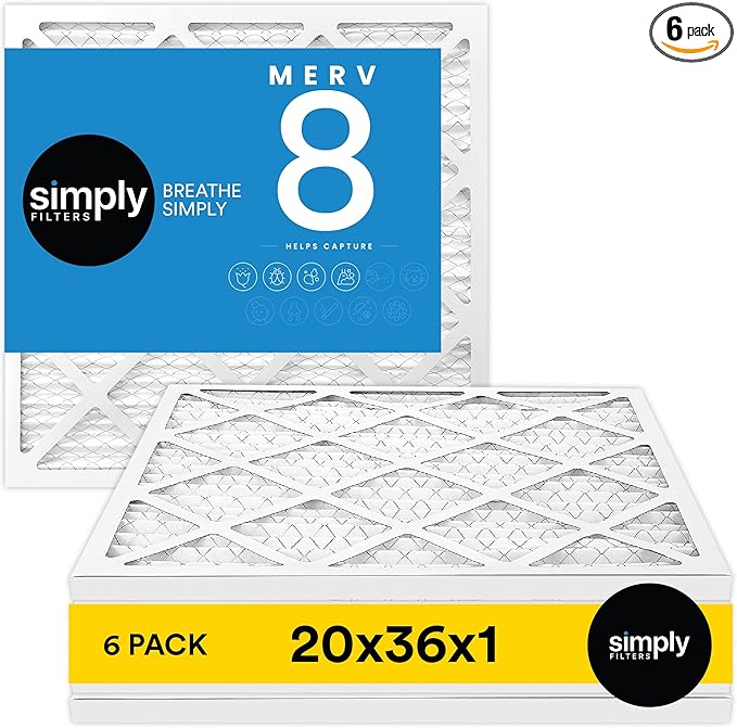 Simply 20x36x1 Air Filter Merv 8 6 Pack For Home AC Furnace &amp HVAC (Actual Size: 19.75x35.75x0.75) DUST Pet &amp Allergy Control