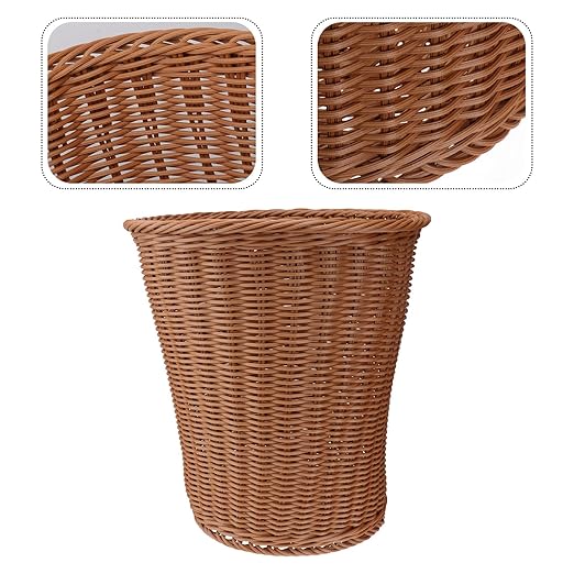 Woven Rattan Trash Basket Sundries Storage Container 29X29Cm Handmade Rattan Wastebasket for Home Office Bathroom Bedroom Without Lid Random Color Random Color