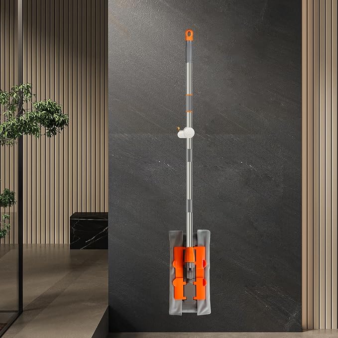 Professional Microfiber Mop Includes 2 Reusable Mops Head and 1 Scrub Brush Ideal for Hardwood and Tile Floor Cleaning Stainless Steel Telescopic Handle Rotating mop Head