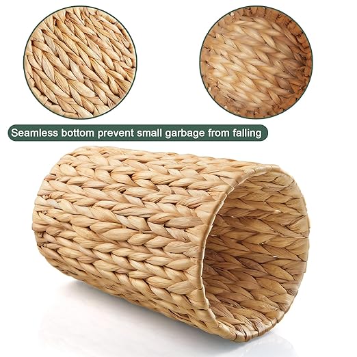 2 Gallon Wicker Trash Can Woven Water Hyacinth Wicker Waste Basket for Bathroom Small Trash Can for Bedroom Round Garbage Can for Boho Decor Bedroom Bathroom