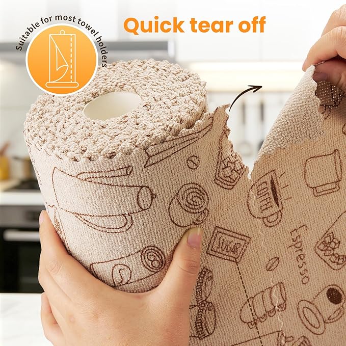 Microfiber Cleaning Cloth Roll 50-Count Reusable Washable Rags Absorbent Lint-Free Non-Scratch Streak-Free Tear-Away Barista Towels for Kitchen &amp Home Bar &amp Studio 12x12 in
