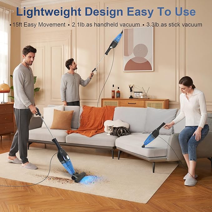 TBBSC Corded Stick Vacuum Cleaners 25KPa Lightweight Handheld Multi-Surface 3-in-1 Small Vacuum Cleaners 1000W Motor Household Vacuum for Home Hardwood Floor Carpet Car Pet Hair Black