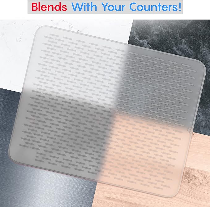 Extra Large (30 inch by 24 inch) heavy duty silicone dish drying mat for kitchen counters by MonsterMat (Translucent XL - 30x24)