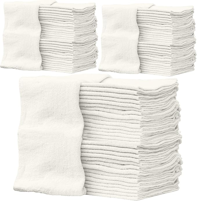 ZUPERIA Cotton Shop Towel – Multipurpose Cleaning Cloths (14 x 12 - Pack of 150 - White) Reusable Shop Rags for Automobiles Industrial Restaurants Garage and Homes