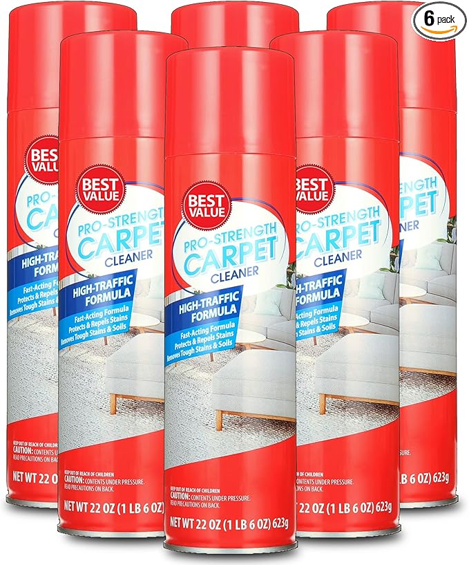 Pro-Strength Carpet Cleaner Spray 22 Ounce 6 Pack Deep Stain &amp Odor Remover for Carpets &amp Rugs Pet &amp High-Traffic Areas Fast-Acting Professional Formula