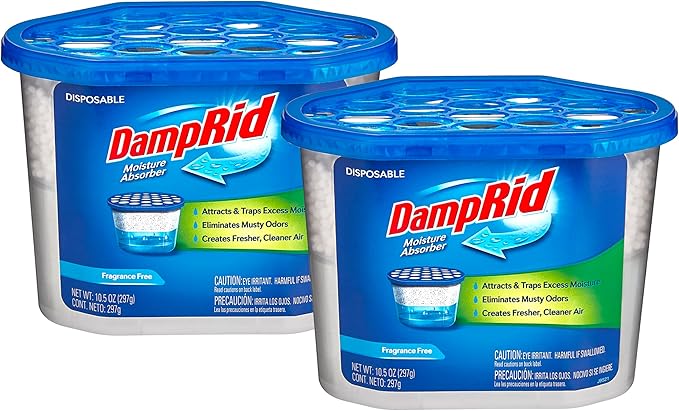 Damp Rid Moisture Absorber – Fragrance Free 2 Pack Humidity Absorber &amp Odor Remover for Home Bathroom &amp Basement 10.5 oz Disposable Buckets– Ilios Packaging