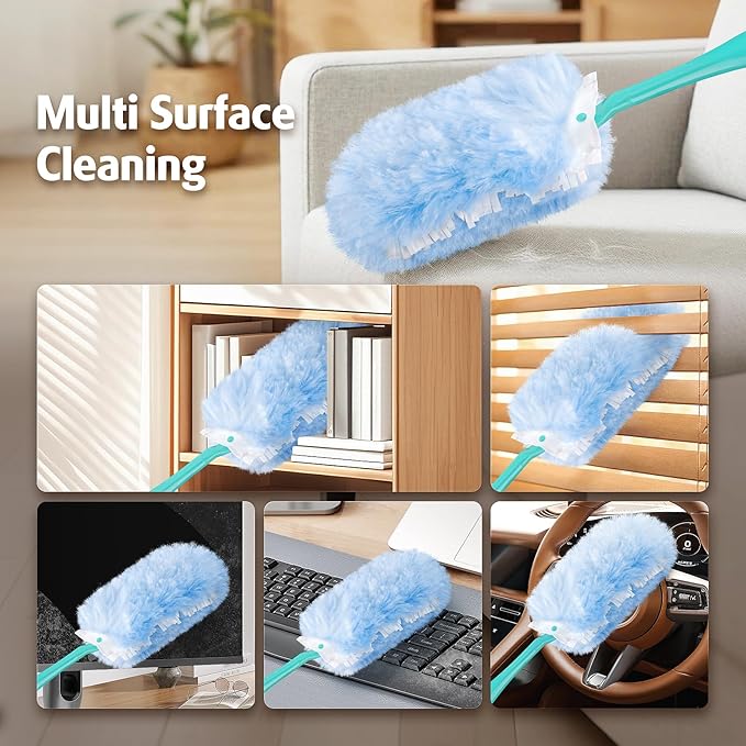 Duster Refill for Swiffer Duster 30 Count Heavy Duty 2 Side 360° Duster Refills with 1 Handle 4X Microfibers Disposable Multi Surface Dusters for Cleaning