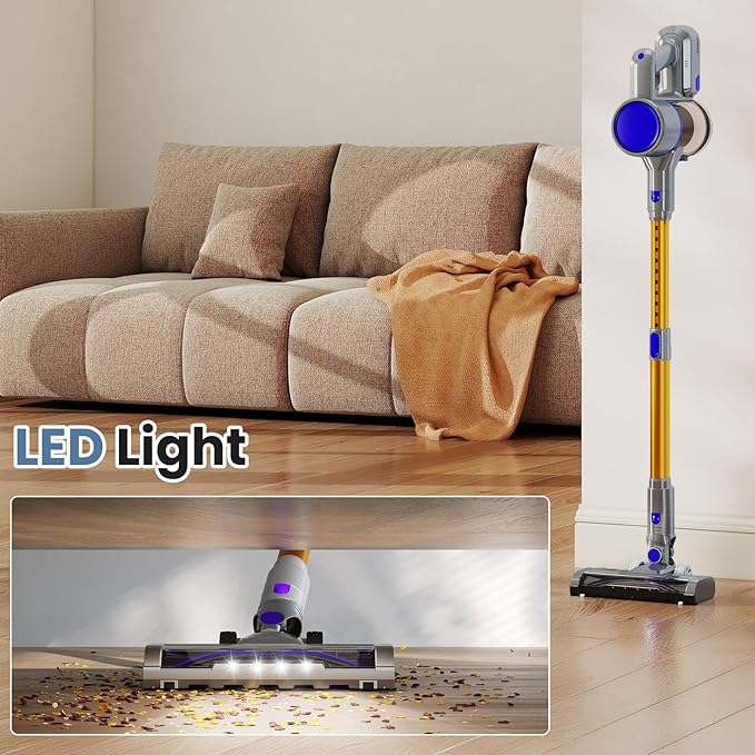 NEWBULIG Cordless Vacuum Cleaner Lightweight Stick Vacuum for Home with Anti-Tangle and LED Lights Powerful Rechargeable Wireless Cleaners for Hardwood Floors Carpet Pet Hair