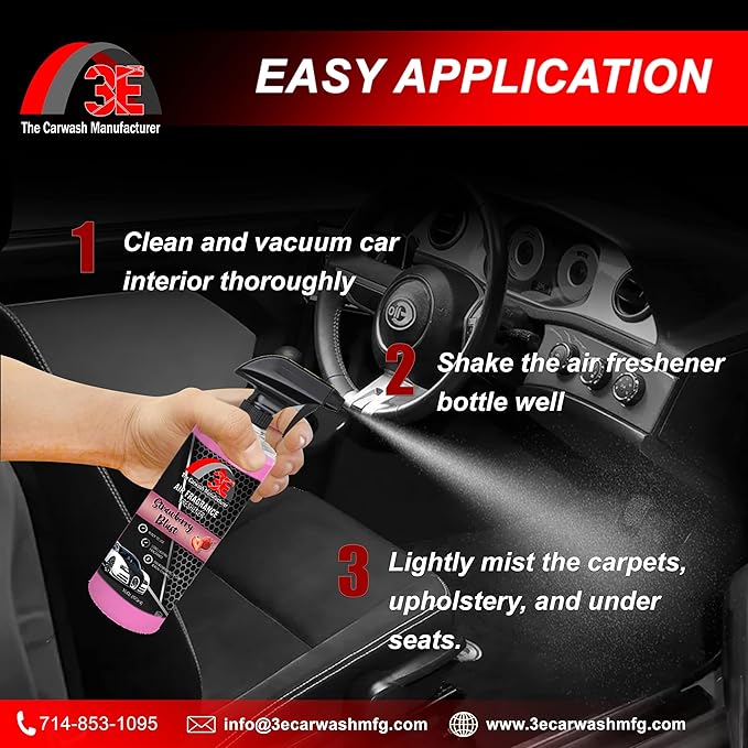 3E Car Air Freshener Concentrate – 64 oz – Professional Automotive Fragrance – Multiple Scents (Strawberry)